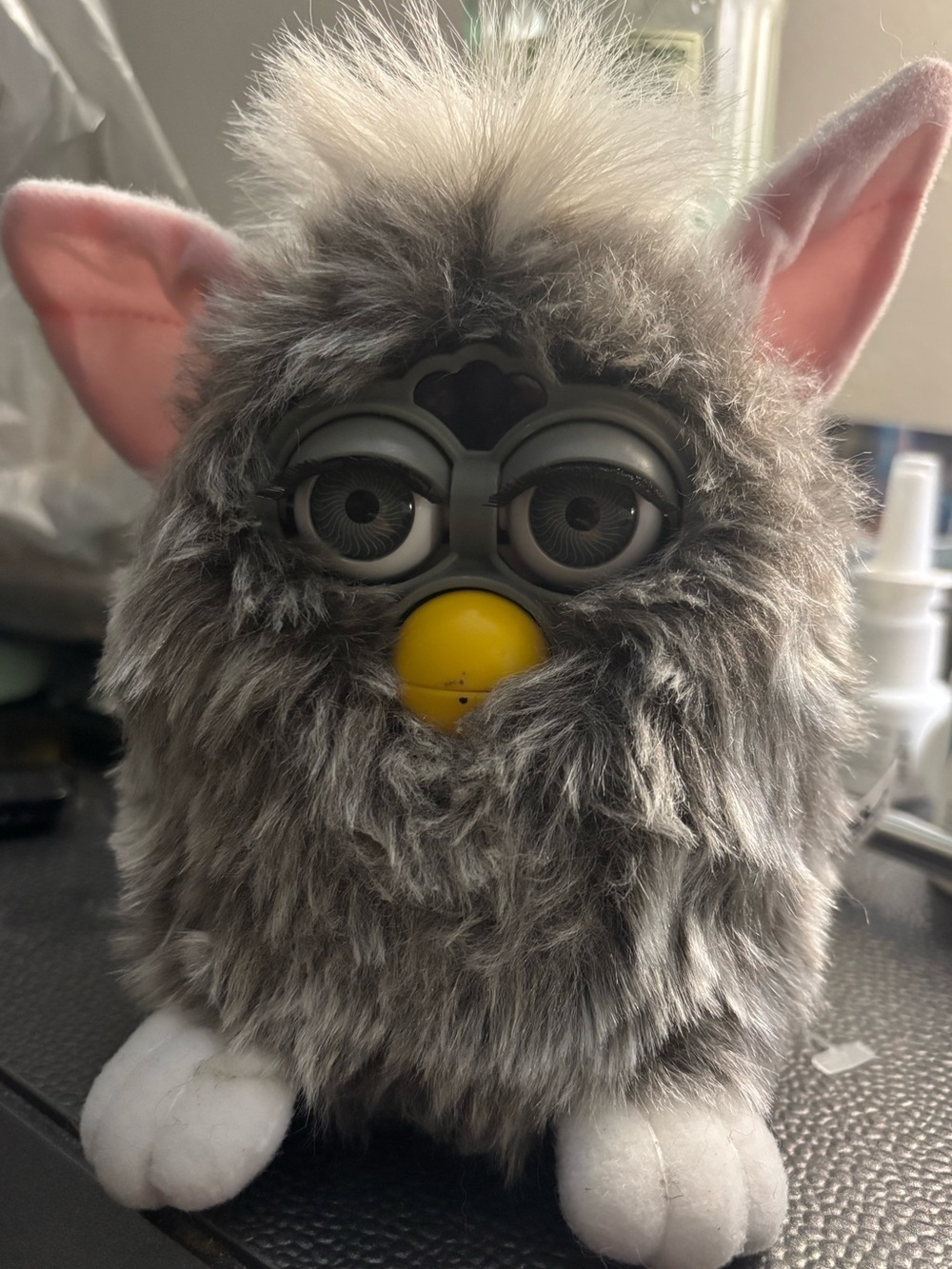 Vintage 1998 Furby Tiger Grey With White Belly Pink Ears. Working